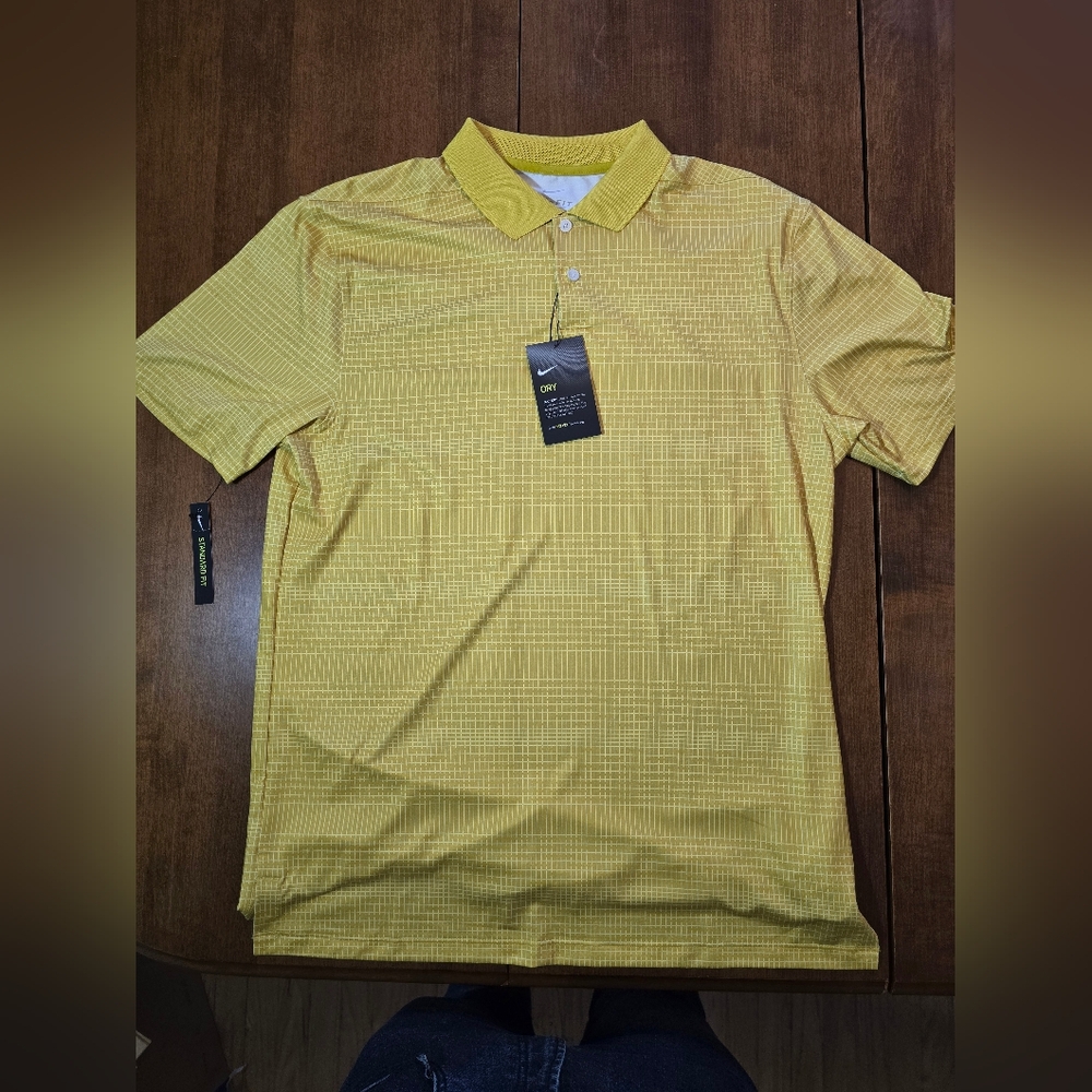 Dri-Fit Nike Gridded & Striped Yellow Polo for Men; Loose Fitted MEDIUM